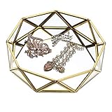 Sumnacon Metall-Tablett aus Metall und Glas,Schmuckbox, Schmukkiste,Schmuckkoffer,für Schmuck von Damen, Organizer für den Schreibtisch(Golden,Klein)
