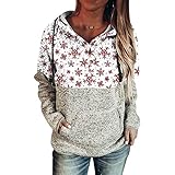 EverNight Frauen Casual Weihnachten Gedruckt Hoodies Langarm Weihnachtsrückkugel Tunika Sweatshirt Kordelzug Jumper-Tops Mit Taschen,1,XL