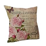 Nunubee Leinen Zierkissenbezüge Mix Sofa Vintage deko Blumen Kissenbezug Quadrat Kopf Shabby chic Vintage deko 45 * 45cm,