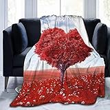 XXzhang Decke Flanell Plüschdecke, Weiche Decke Mikrofaser-Fleece-Decke herzförmiger roter Baum Bedruckte Mikrofaser-Plüschdecke für Schlafzimmer Wohnzimmer Couch Bett Sofa für Kinder Erwachsene -80