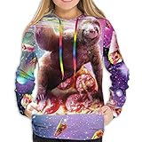 Damen-Kapuzenpullover mit Kapuze – Laser Space Faultier Rainbow Pizza, Schwarz , 46