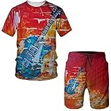 Art Guitar Summer 3D Printed Herren T-Shirt Shorts Set Herren Sportswear Trainingsanzug O Neck Kurzarm Herren Kleidung Anzug B 4XL