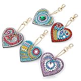 MWOOT 5 Stücke DIY Liebe Herz Diamant Malerei Schlüsselbund, Diamond Art Painting Keychain für Frauen Mädchen Tasche Geldbörse Handtasche Charms Anhänger Geschenk