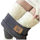 YJING Leggings Super Dicke Damen Fleece Gefüttert Leggings Normallack Warme Stretch Hosen Thermo Bequeme Jogginghose Winter High Waist Thermal Pants Slim Lange Elastische Yogahosen(12-Grau,L)