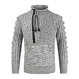 Unregelmäßig Reißverschluss Strick Pullover Herren Rollkragen Slim Fit Strickpullover Winter Warm Einfarbig Moderner Sweater Männer Grau Dunkelgrau Pulli Langarmhemd Wollpullover Mit T