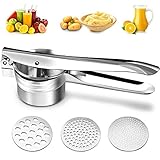 Stampfer Für Kartoffelpüree Obst Presse Zitruspresse Garlic Press Zitronenpresse Orangen Presse Kartoffelpresse Aus Edelstahl Austauschbaren Mit 3 Lochscheiben Für Kartoffelpüree,Obstsäfte,Gemü