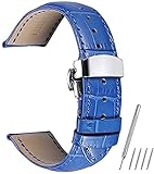 Chtom Uhrenarmband Uhrenarmband Leder Uhrenarmbänder 14 18 mm 19 mm 20 mm 21 mm 22 mm 24 mm Alligator Uhrenarmband Uhrenarmband Uhrenarmband (Farbe: Blau, Größe: 24 mm)