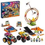 LEGO 60295 City Stuntz Stuntshow-Arena, Set mit 2 Monster Trucks, 2 Spielzeugautos, schwungradbetriebenem Motorrad, Feuerreifen und 6 Minifig
