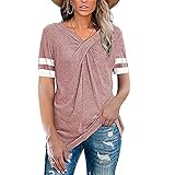 Damen Oversize lose Sweatshirt Tshirts Langarm Einfarbig kreuzen Knoten Bluse Hemd Shirt Soft Komfortabel V-Ausschnitt Slim Fit Basic Baumwolle Tunika Oberteil Für Herbst bis Frühling