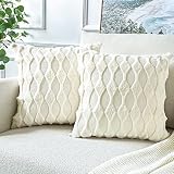 Artscope 2er-Set Kurze Wolle Dekorativ Kissenbezüge, Sanft Plüsch Samt Kissenbezug Boho Luxus Dekokissen Kissenhülle Set Kissen Fall für Sofa Auto Schlafzimmer Zuhause Dekor (Creme Weiß, 50x50cm)