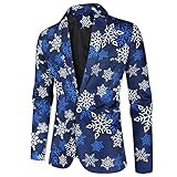 BIBOKAOKE Sakko Herren Weihnachten Slim Fit Blazer Freizeit Jackett Weihnachtsblazer Floral Elk Print Smoking Jacke Schmaler Einreihiger Mantel Revers Freizeit Langarm Anzug Festlich Kostü