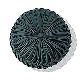 Zierkissen Home 38cm Runde Kürbis Kissen, Samt Plissen Werfen Kissen, handgefertigt, Plissee-Bodenkissen, Kürbis-Stuhlkissen für Zuhause Sofa Stuhl Couch Bett Auto-Dekoration (Dunkelgrün)