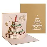 Adakel 3D Pop Up Grußkarten Geburtstag, Geburtstagskarte mit Schönen Papier-Cut und Umschlag, Geschenk für Ihre Familie, Freunde und Liebhaber Special (Gold)