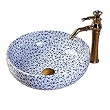 Keramik Badezimmer Bar Waschtisch Waschbecken Blau und Weiß Arbeitsplatte Runde Schüssel Waschbecken Art Basin, 1 Waschbecken N