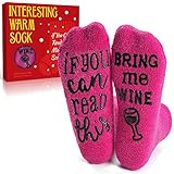 EYNOCA Kuschelsocken Nikolaus Geschenke für Frauen Freundin Weihnachten - Lustige Anti Rutsch Flauschige Socken zum Geburtstagsgeschenk, Wein Socken mit Spruch | If You Can Read This Bring Me W