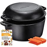 Overmont Dutch Oven Gusseisen Topf einsatzfertig eingebrannt Doppelfunktion Deckel/Bratpfanne für Küche Camping Garten BBQ Back