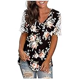 T-Shirt Damen Casual Bügelfrei Weich Tee Top Sweatshirt Tops Bedruckt Shirt Sommer Rundhals Damenoberteile Regular Fit Streetwear Blusentops Lässige Motiv Mit Aufdruck Vintag