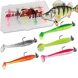 Angel-Berger Ready2Fish Shockwave Shad mit Box Gummifisch Set mit Box Kunstköder (Barsch / 7cm)