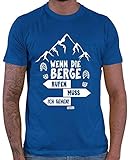 HARIZ Herren T-Shirt Wenn Die Berge Rufen Muss Ich Gehen Berge Wandern Inkl. Geschenk Karte Royal Blau 4XL