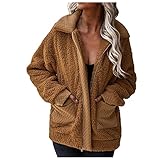 GFGHH Damen Plüschjacke Kapuzenjacke Warm Strickjacke offene Vorderseite Jacke Frau Cardigan Wintermantel Reißverschluss Faux Flauschige Teddy Fleecejacke Langarm Übergangsjacke Herbst Winter Outw