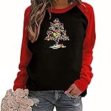 Das Neue Damen Weihnachten Langarmshirt Weihnachtspullover Festliche T-Shirt mit Weihnachtlichem Rundhals Slim Fit Pullover Sweatshirt Bedrucktes Bluse Shirt Tunika Weihnachten Ob