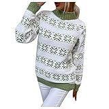 Rollkragenpullover Damen Langarm Farbkontrast Strickpullover Schneeflocken Druck Feinstrick Turtleneck Weich Rippstrick Pulli mit Stehkragen Elegant Stretch Strickpulli Sweater für Herbst W