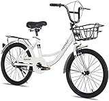 Qianglin 16-22 Zoll Mädchen Cruiser Fahrrad mit Korb und Rücksitz,Outdoor-Rennräder für Jugendliche und Kinder Kinder,Rosa,Weiß,Beig