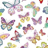 8,98€/m Schmetterling 100% Baumwolle 50x160cm Baumwollstoff Meterware Handwerken Nähen Stoff (Schmetterling Weiß Bunt Lila)