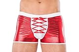 ,Andalea Herren Wetlook Christmas Weihnachts Shorts in rot weiß mit Schnürung Männer X-Mas Boxer elastisch Größe: S/M