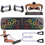 Tendak Push up Board, 13 in 1 Push up Board, Multifunktionale Fitness Geräte Push Up Board,Liegestütze Brett,geeignet für Muskeltraining Fettabbau Training(1 Paar Griffe/1 Paar Widerstandsbänder)