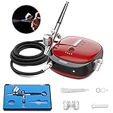 Oasser Airbrush Set Kompressor Dual Action 3 Modi wiederaufladbarer 1000mAh Akku 0,3mm Düse 7CC Tasse Airbrush Pistole für Modell, Tätowierung, Maniküre, Kuchen, Kosmetik, Lackierung