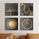 NATVVA® 4 Stück Abstrakter Goldener Kreis Wandkunst Leinwandbilder Poster und Drucke Nordische Wandbilder für Wohnzimmer Wohnkultur Rahmen(12x12inch*4)