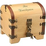 Geschenke 24 Holz-Schatztruhe mit Gravur - 3 Zeilen Wunschgravur mit je 15 Zeichen - Geldgeschenk zur Hochzeit, Geldgeschenk für Brautpaare, Geschenk zur Taufe, zum Geburtstag