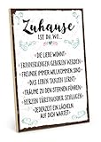 TypeStoff Holzschild mit Spruch – ZUHAUSE – Schild, Bild im Vintage-Look mit Zitat als Geschenk und Dekoration zum Thema Familie, Liebe und Geborgenheit – Sprüche Schilder (19,5 x 28,2 cm)