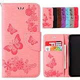 Yiizy Handyhülle für Samsung Galaxy S5 G900F Hülle, Schmetterling Blume Entwurf PU Ledertasche Beutel Tasche Leder Haut Schale Skin Schutzhülle Cover Stehen Kartenhalter Stil Schutz (Pink)