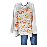 T-Shirt Women's Long Sleeve Shirts Oversize Tops Vintage Graphic Print Loose Blouse Crew Neck Basic Shirt Elegant Pullover Sweatshirt Teenager Girls Top Long S