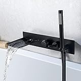 Wandmontierter Wannenarmatur Wasserfall Goldener Heißer und Kalter Einzelgriff Mischbatterie Armatur Badewanne Handheld-Scheiße für Badew