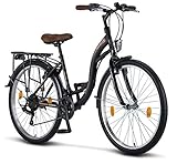 Licorne Bike Stella Premium City Bike in 26 Zoll - Fahrrad für Mädchen, Jungen, Herren und Damen - Shimano 21 Gang-Schaltung - Hollandfahrrad - Schw