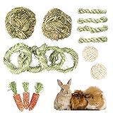 LLGL-EU 15 Stück Kaninchen Kauspielzeug, Natürlich Timothy Grasbälle Grasringe Grasstäbe Maiskolben Kleintiere Zahnpflege für Hamster Häschen Chinchilla Meerschweinchen R