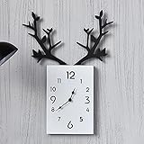 WWSS High-End-Atmosphäre Hölzern Wanduhr Nordic Kreative Geweih Dekoration Uhr Wohnzimmer Schlafzimmer Wanduhr Holzblatt Wanduhr,Für Küche Home Office Wohnzimmer Schlafzimmer,Weiß