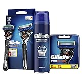 Gillette Proglide Bartpflege Set, Nassrasierer Herren + 9 Rasierklingen + Rasiergel (200 ml)