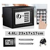 Tresor Klein Elektronischer Safe Minisafe Wandtresor Mini Tresor Stahlsafe Möbeltresor Wandsafe Elektronikschloss 2 Schlüssel -4.6L (Schwarz)