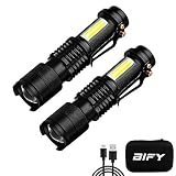 BIFY Tactical Taschenlampen Wiederaufladbar Zoomable Wasserdichte COB Seitenlicht Mini LED Taschenlampen mit Geschenkbox für Erwachsene und Kinder im Freien drinnen Camping Wanderparty (2 Stück)