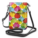 ADONINELP Handytasche aus Leder Umhängetasche Colorful Umbrella In Vibrant Tones Abstract Rain Themed Display Small Crossbody Bag Purse Wallet Handbags Shoulder Bag Phone Pouch Bag for Women G