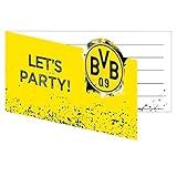 Amscan 9908534 - Einladungskarten BVB, 8 Stück, mit Umschlag, 13,9 x 8 cm, Borussia Dortmund, Fußball, Party, Fan, Geburtstag