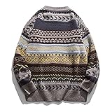 BIBOKAOKE Strickpullover Damen Vintage Strickpulli Herbst/Winter Retro Gestreifte Pullover Warm Winterpullover Rundhals Sweatshirt Langarmshirt Pulli Top Jumper Tops Strick