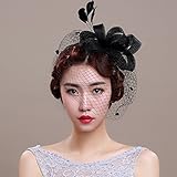 Veewon Damen Elegante Feder Fascinator Haarklammer Hüte Hochzeit Cocktail Netzschleier Stirnband (Schwarz)