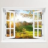 Wandtattoo - Fototapete selbstklebend - Wandaufkleber - Motiv Fenster mit Aussicht - Wandsticker - Wandtattoo - Wandbild selbstklebend (Wald mit Lichtung, 100 x 78 cm)