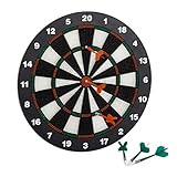 Relaxdays Dartscheibe 42 cm, Softdart Safety Darts, 6 Pfeile, kindgerecht, Standfuß Sicherheits-Dartboard, schwarz-weiß