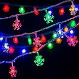 Weihnachten Schneeflocke Lichterketten,6M 40LED Bunt Lichterkette,Weihnachten Lichterkette,LED Schneeflocke Lichterketten,LED Batteriebetriebene Lichterketten,Weihnachtsbeleuchtung